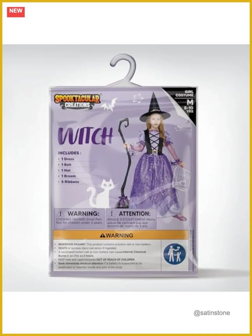 Girls Witch Costume with Light Up Starry Dress, Halloween Role Play Outfit,
